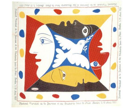 PABLO PICASSO 'Foulard pour le Festival Mondial de la Jeunesse et des Etudiants pour la Paix (Berlin)', silk scarf printed wi