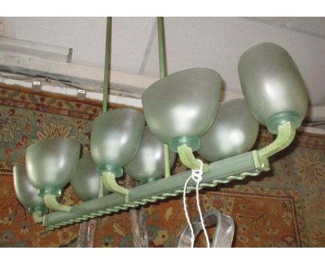 CEILING LAMP, Italian with eight green glass shades by Seguso Zanusi Italian 1976, 110cm x 30.