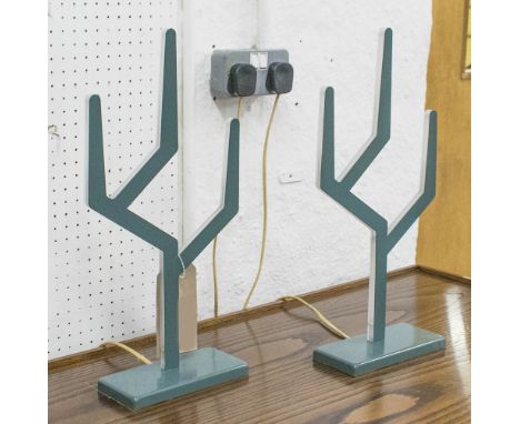 CACTUS LAMPS, a pair, in a grey metal finish with strip lighting behind, 50cm H. (2)