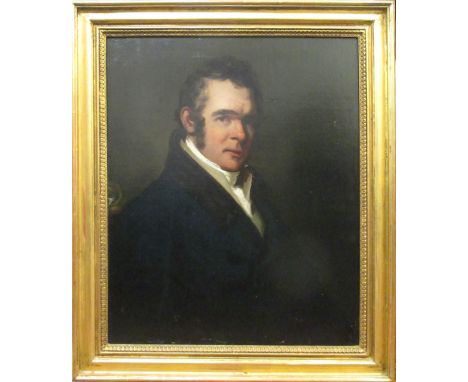 ATTRIBUTED TO GEORGE CHINNERY 'Portrait of a merchant believed to be Lancelot Dent', oil on canvas, 76cm x 63.3cm, framed. 