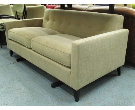 SOFA BEIGE, two seater , on ebonised square supports, 170cm L.