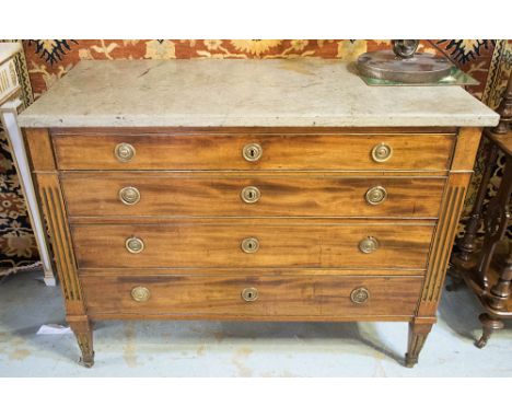 COMMODE, late 18th century and later Swedish mahogany with original Baltic grey/green marble and three long drawers flanked b
