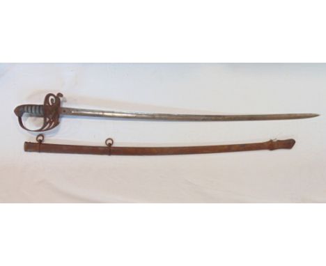 1827 pattern rifle Corps officers sword and scabbard, with engraved blade