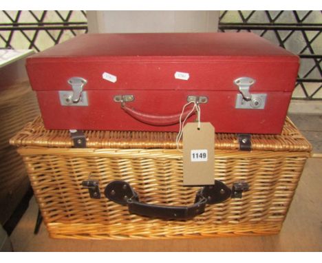 A vintage "Sirram" cased picnic set together with a further more contemporary wicker example and contents