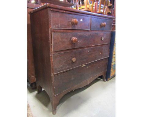 An early 19th century mahogany bedroom chest with ebony string inlay, fitted with two short over three long graduated drawers