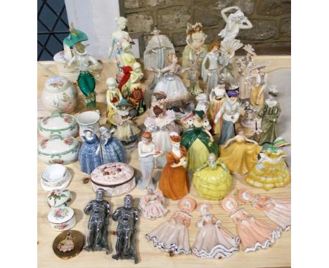 Three Old Tupton Ware figure groups of female characters in floral decorated dresses, together with a further large collectio