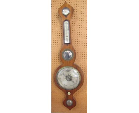 19th century rosewood banjo barometer thermometer, 89cm high
