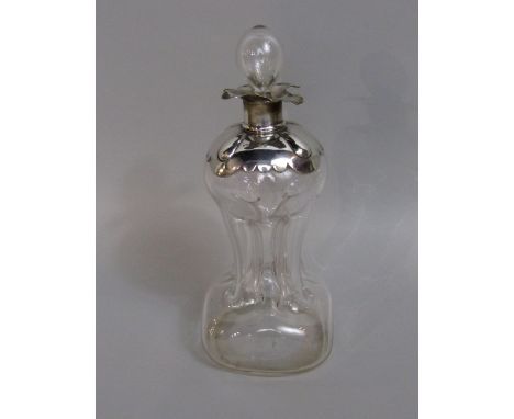 Edwardian silver mounted wasted decanter, with dimpled finish and stopper, Birmingham 1902, 30 cm high