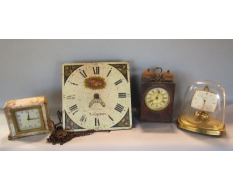 A mixed collection of horology to include a 30 hour long case clock movement, a further shelf alarm clock, an art deco Bakeli