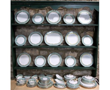 A quantity of Aynsley Sherwood pattern dinner wares comprising three circular tureens and covers, two graduated oval meat pla