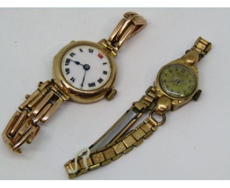 Vintage 1920s 9ct gold lug head watch, with typical enamel dial and 9ct gate-link strap, 20 grams gross; together with a furt