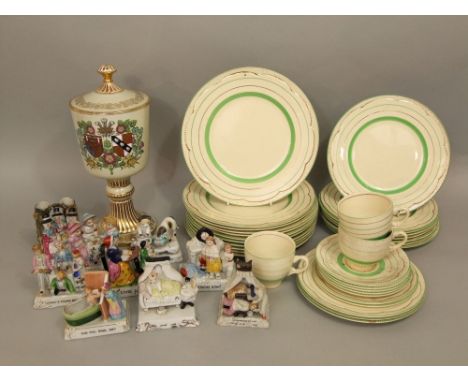 A boxed Spode goblet and cover commemorating the 1981 Royal Wedding, 32cm approx, a collection of Clarice Cliff dinner and te