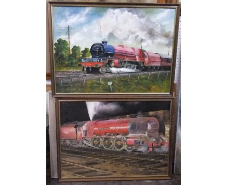 Edward Hobbins (20th century British school) - Two studies of steam locomotives, The Princess Alice and The City of Lancaster