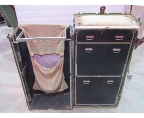 A vintage heavy duty wardrobe trunk with partially fitted interior and later painted finish,&nbsp;together with a brass teles