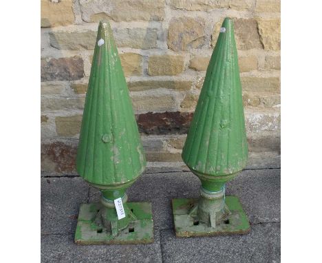A Pair of Green Painted Cast Metal Gate Post Finials, 86cm