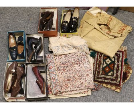 Ladies 20th Century Shoes and Textiles, comprising a pair of Holmes black leather heels (size 6.5),  pair of Church's 'Sybill