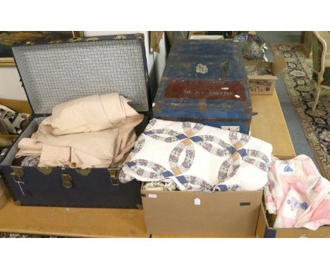 Assorted Textiles, Fabric Remnants, Patchwork Pieces, Haberdashery, comprising a pair of glazed cotton yellow striped curtain