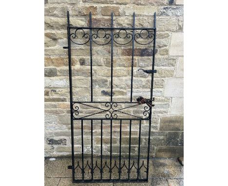 A Black Painted Metal Garden Gate, 63cm by 174cm