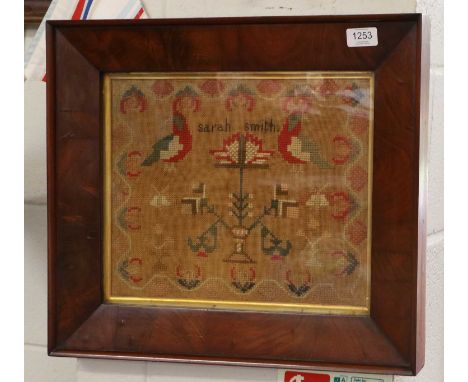 A 19th Century Sampler Worked by Sarah Smith, in a mahogany frame