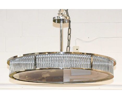 A Chrome and Perspex Down Lighter Ceiling Light, 85cm by 50cm drop (approximately)