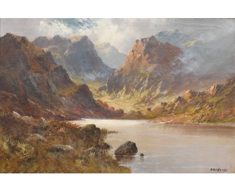 W*Richards (19th Century)Highland scene with mountains and lochSigned, oil on canvas; together with a companion, 50cm by 76cm