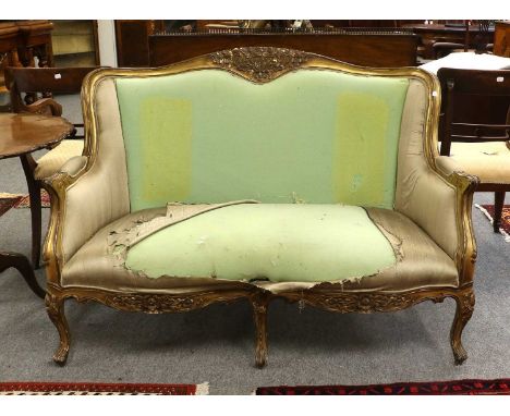 A 19th Century French Carved and Gilt Framed Two Seater Sofa, 132cm by 75cm by 93cm