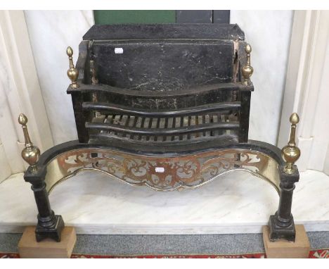 A Fire Grate, with fret gilt brass friezeRepair to the right hand side, remainder of the grate seems ok.Width of back plate -