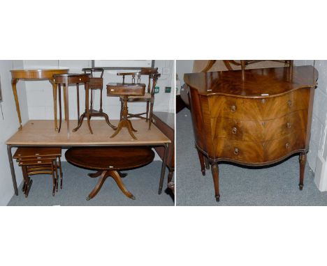 A Group of Furniture Comprising: a Georgian washstand, a pedestal lamp table, an inlaid oval lamp table, an inlaid corner cha