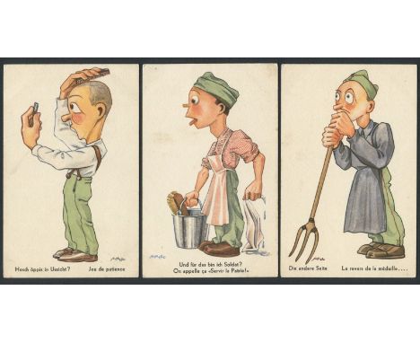 THREE VINTAGE CARTOON POSTCARD SHOWING GERMAN SOLDIERS