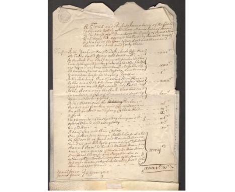 ANTIQUE MANUSCRIPT INVENTORY FROM 1743 WITH A SEAL AND ATTACHED ANOTHER DOCUMENT