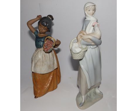 A Lladro figurine – Collecting eggs and a Nao biscuit glazed girl (2)