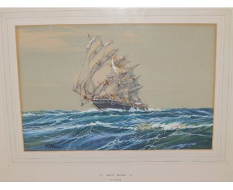 A. D Bell – watercolour with gouache – 'White Wings', a ship portrait, signed, 9.5” x 14”