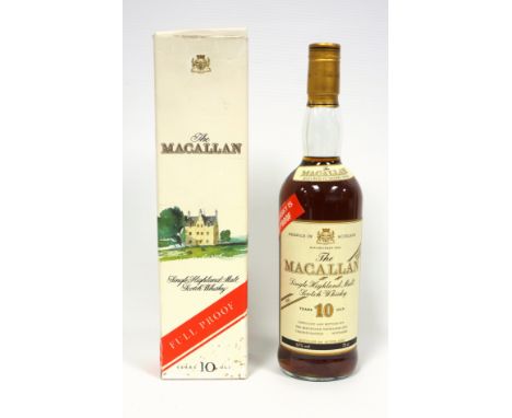 1 bottle Macallan 10 year old Full Proof single Highland Malt Scotch Whisky, 57% volume 75 cl, old bottling, in carton. 