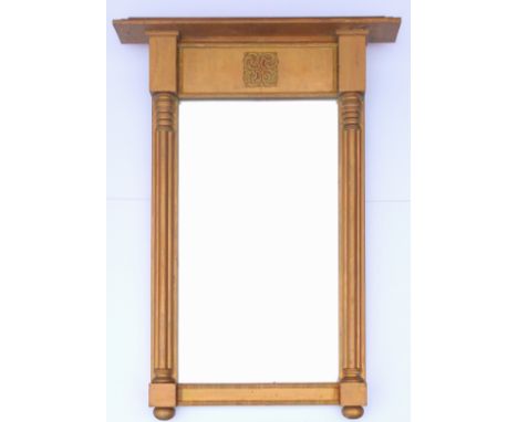 Late Victorian gilt overmantel mirror with a rectangular plate, flanked by reeded columns, 90 x 63.5 cm overall, and an oak 4