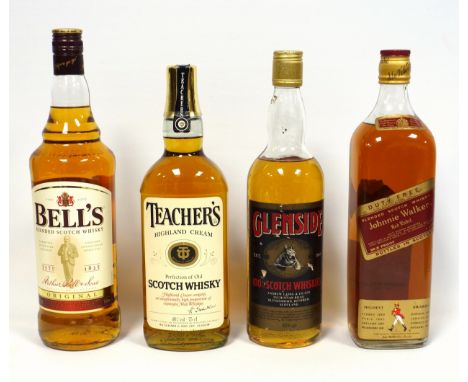 1 litre Bells Whisky  1 litre Johnnie Red Walker Duty Free 86.0 proof,  1 bottle Teacher?s Perfection of Old Scotch Whisky, 1