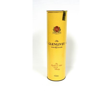 1 litre bottle Glenlivet aged 12 years Highland Malt Scotch Whisky, old bottling, in tube and sealed 