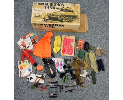 A Palitoy Action Man ?Red Devil? parachutist, with parachute harness, orange and yellow parachute, reserve parachute together