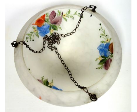 A 1930?s frosted glass and floral painted ceiling light. 