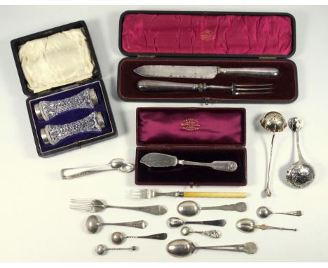 George III silver salt spoon, Victorian salt spoon, butter knife with scallop finial, by George W Adams, London 1873, cased, 