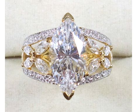14ct gold ring set faceted white stones, by QVC, Birmingham 2002, gross 6grs 