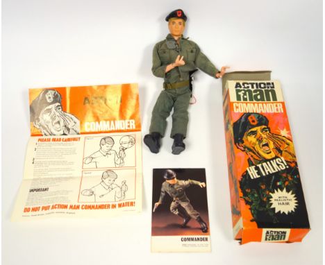An Action Man Talking Commander figure, catalogue number 34009 with realistic hair, in original box with instruction and cata