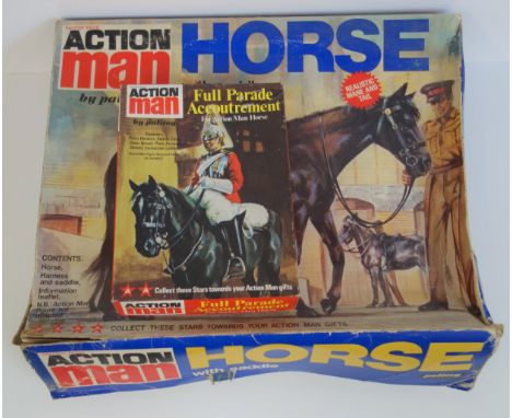A Palitoy Action Man figure ?Horse with Saddle?, boxed with instruction leaflet, (complete) boxed torn at corners, together w