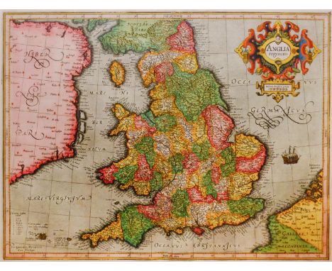 * England &amp; Wales. Mercator (Gerard), Anglia Regnum, [1633 or later], engraved map with bright contemporary hand colourin