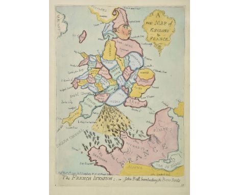 Gillray (James). A New Map of England &amp; France. The French Invasion; - or - John Bull bombarding the Bum-Boats, H. Humphr