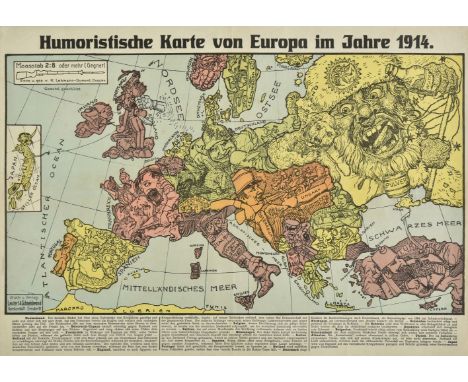 Lehmann-Dumont (Karl). Humoristische Karte von Europa im Jahre 1914, published Dresden, 1914, lithographic allegorical German