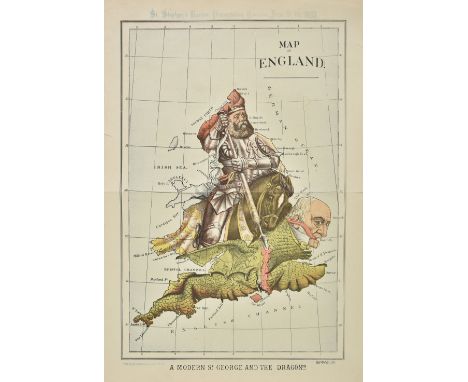 England and Wales. Merry (Tom, pseud William Mecham), Map of England, A Modern St. George and the Dragon!!!, published St. St