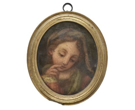* English School. Oval head-and-shoulders study of a young woman, early 18th century, oil on oval wood panel, inscribed to ve