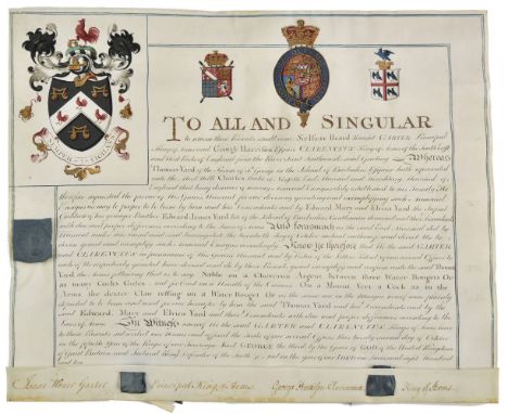 * [Barbados]. Grant of arms to Thomas Yard 'of the Parish of St George in the Island of Barbadoes', 22 October 1810, illumina