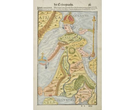 Europe. Munster (Sebastian), Untitled map of Europe as a woman, circa 1580 , coloured anthropomorphic map of Europe as a quee