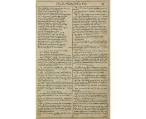 * Shakespeare (William). A single leaf from Shakespeare Works 2nd folio edition, 1632, double-column letterpress text compris